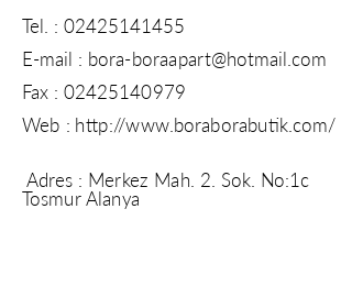 Bora Bora Hotel iletiim bilgileri